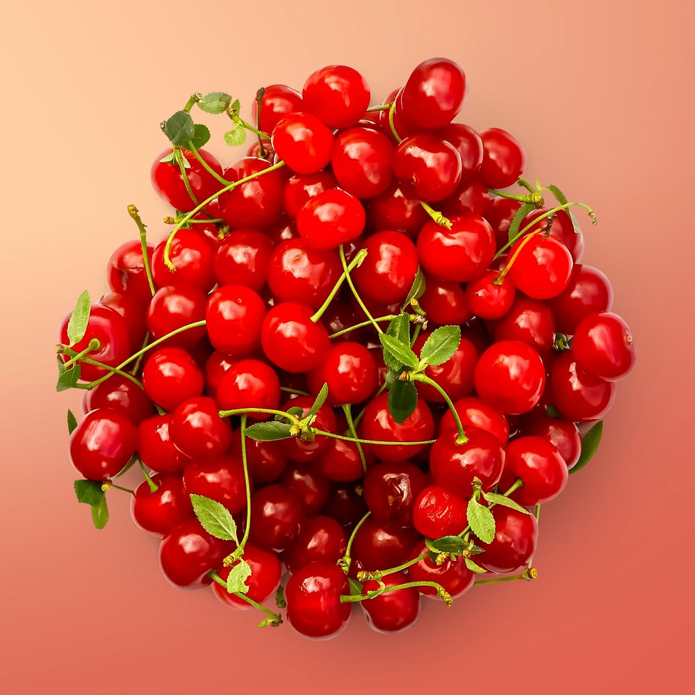 Fresh red cherries sticker, food photography psd