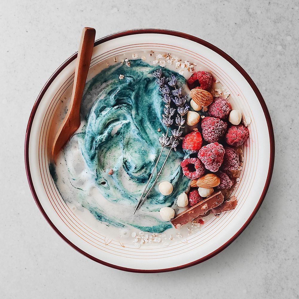 Blue smoothie bowl sticker, food photography psd