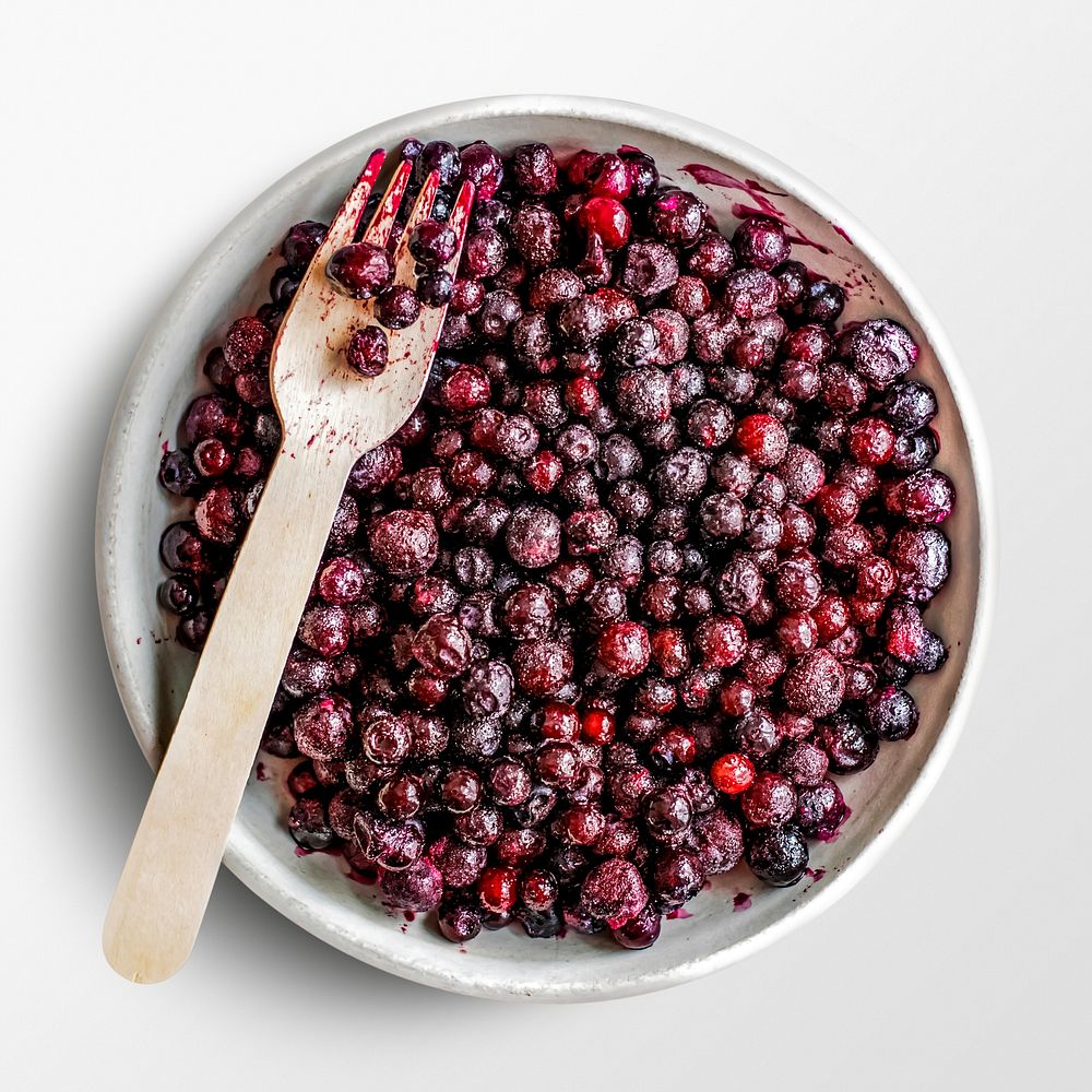 Cranberry sauce in a bowl, food photography, flat lay style