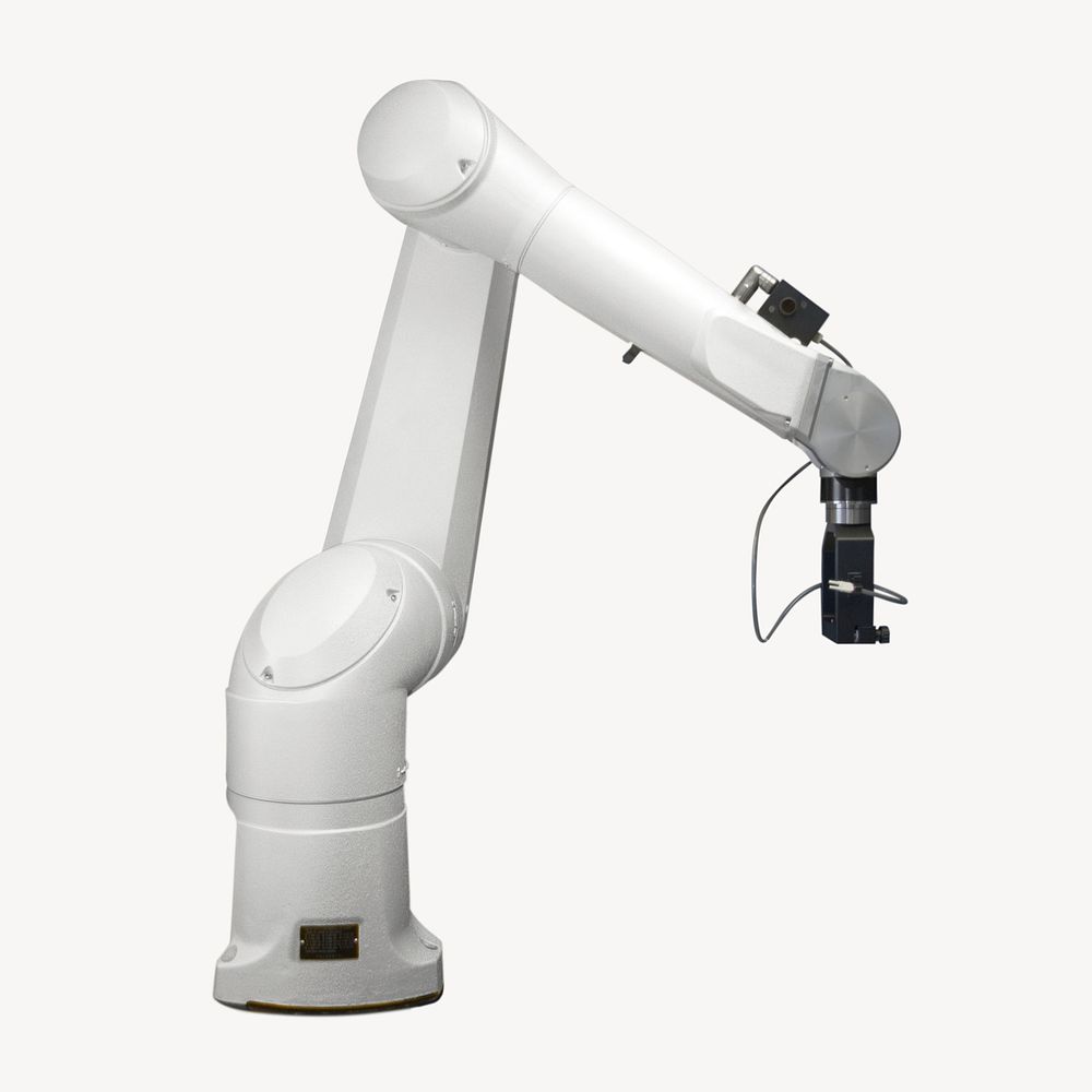 White robotic arm, industrial technology, isolated object psd