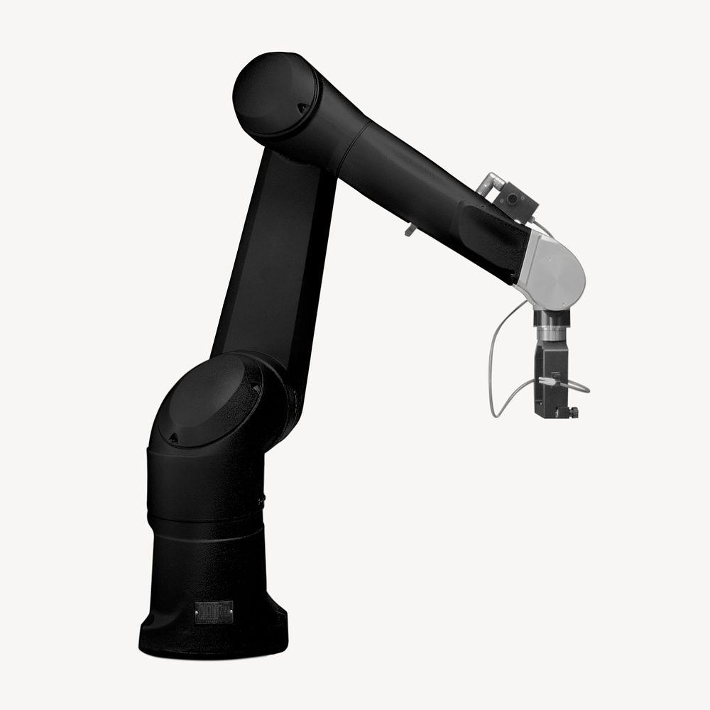 Black robotic arm, smart factory technology, isolated object psd