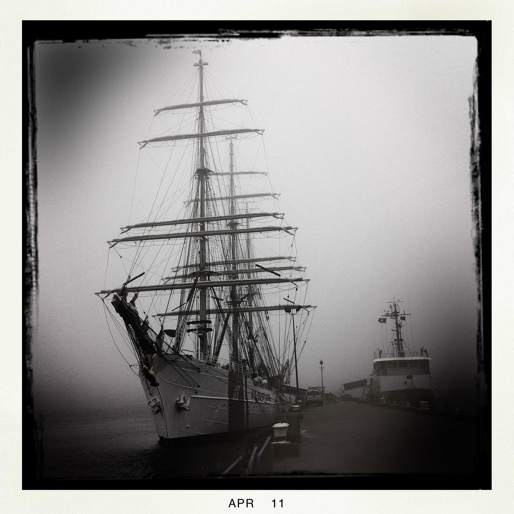 110428-G-EM820-001 (Hipstamatic)The Coast Guard Cutter Eagle is moored to a pier Thursday, April 28, 2011, in New London…