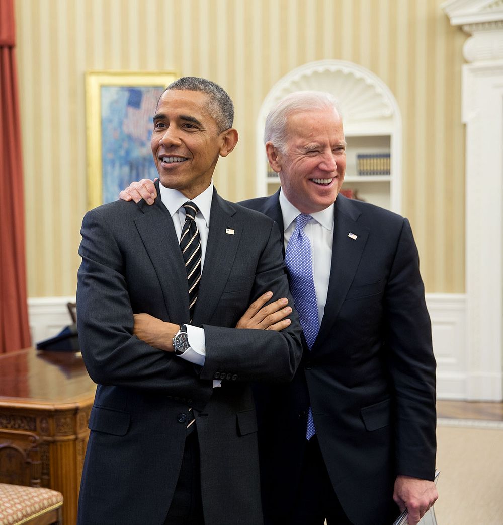 President Barack Obama jokes with Vice President Joe Biden in the Oval Office, Feb. 9, 2015.