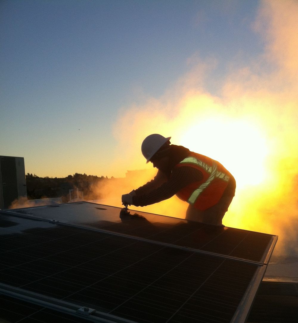 Solar Installer Sage with Sustainable Technologies installing a rooftop 36kW Electrical PV Installation for Reach Ashland…