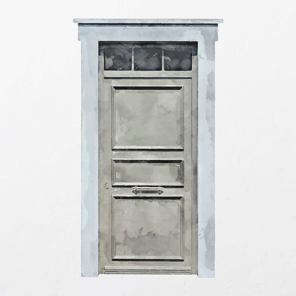 Watercolor door clipart, modern house entrance illustration vector