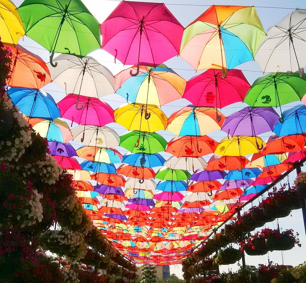 Colorful umbrellas decoration in Dubai. Free public domain CC0 image.