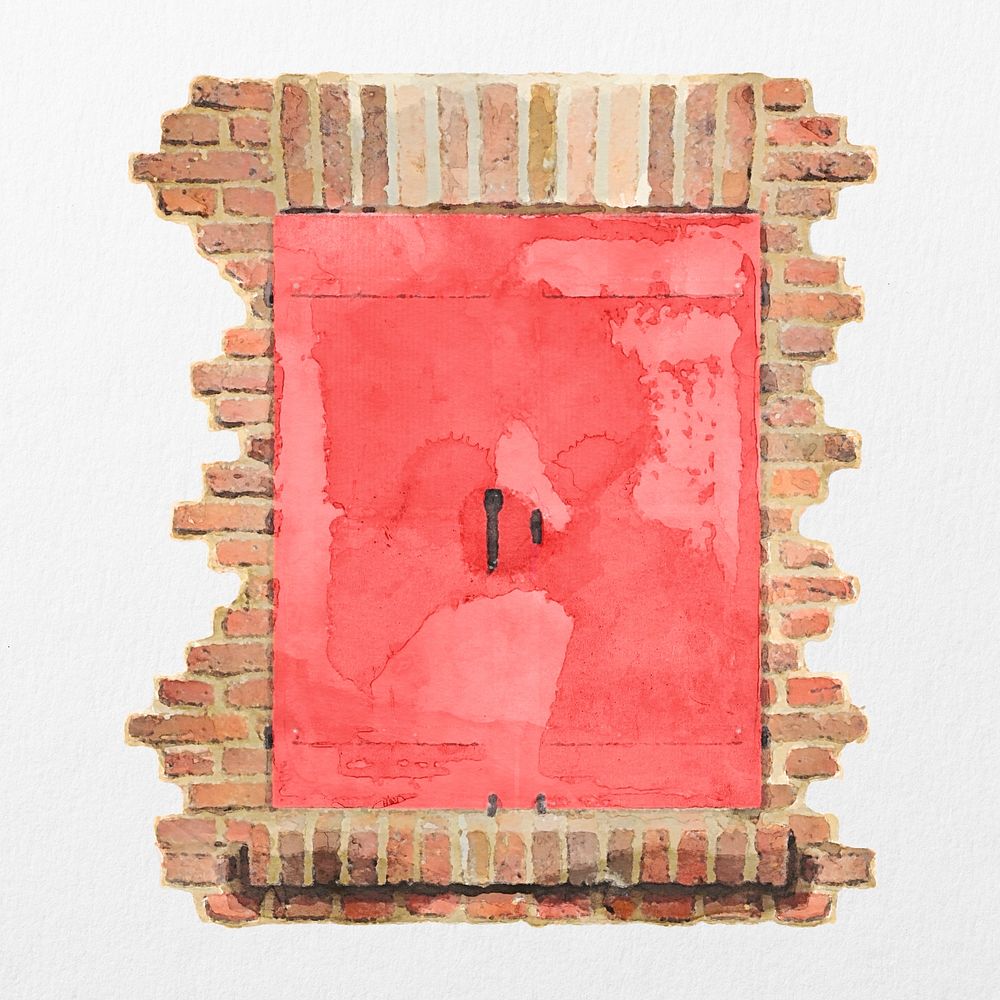 Casement window clipart, red architecture illustration
