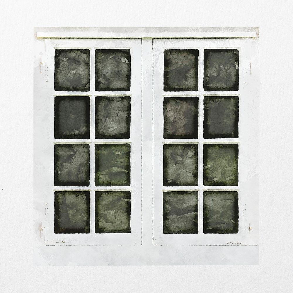 Watercolor casement window clipart, home exterior illustration