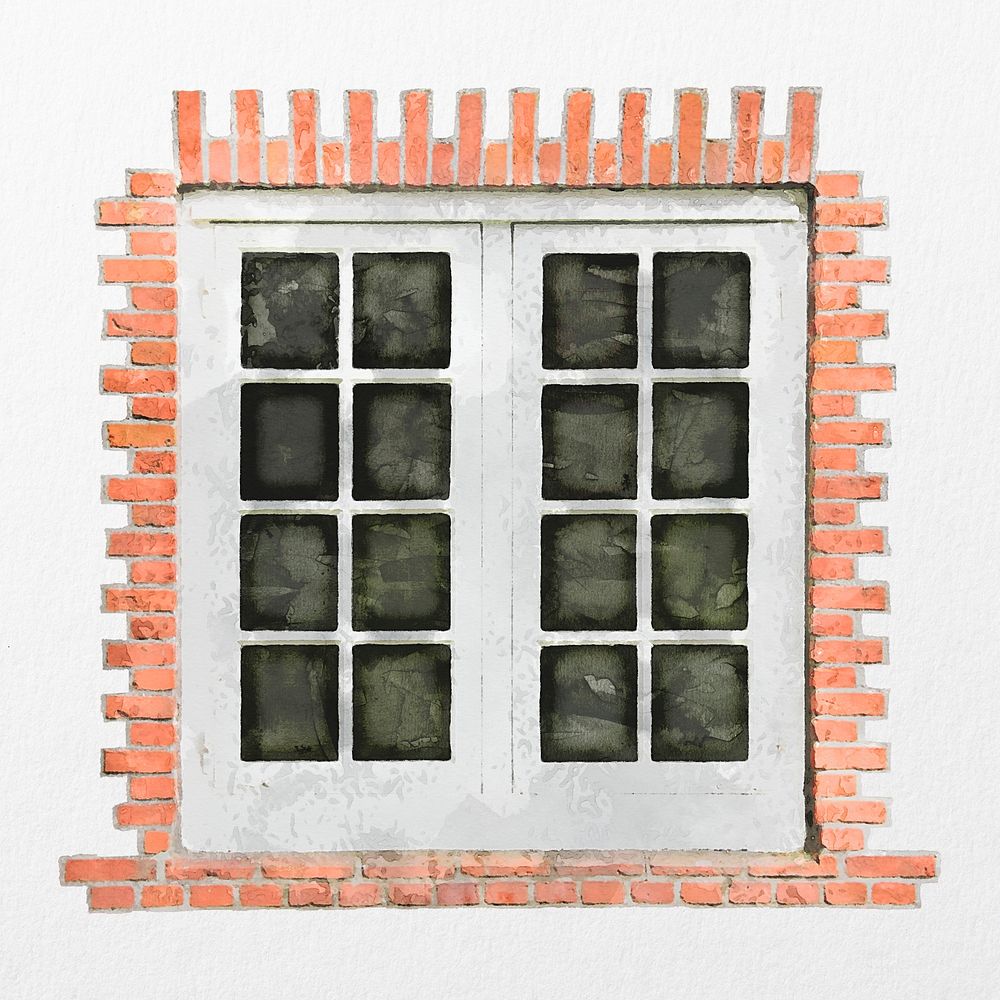 Watercolor casement window clipart, home exterior illustration