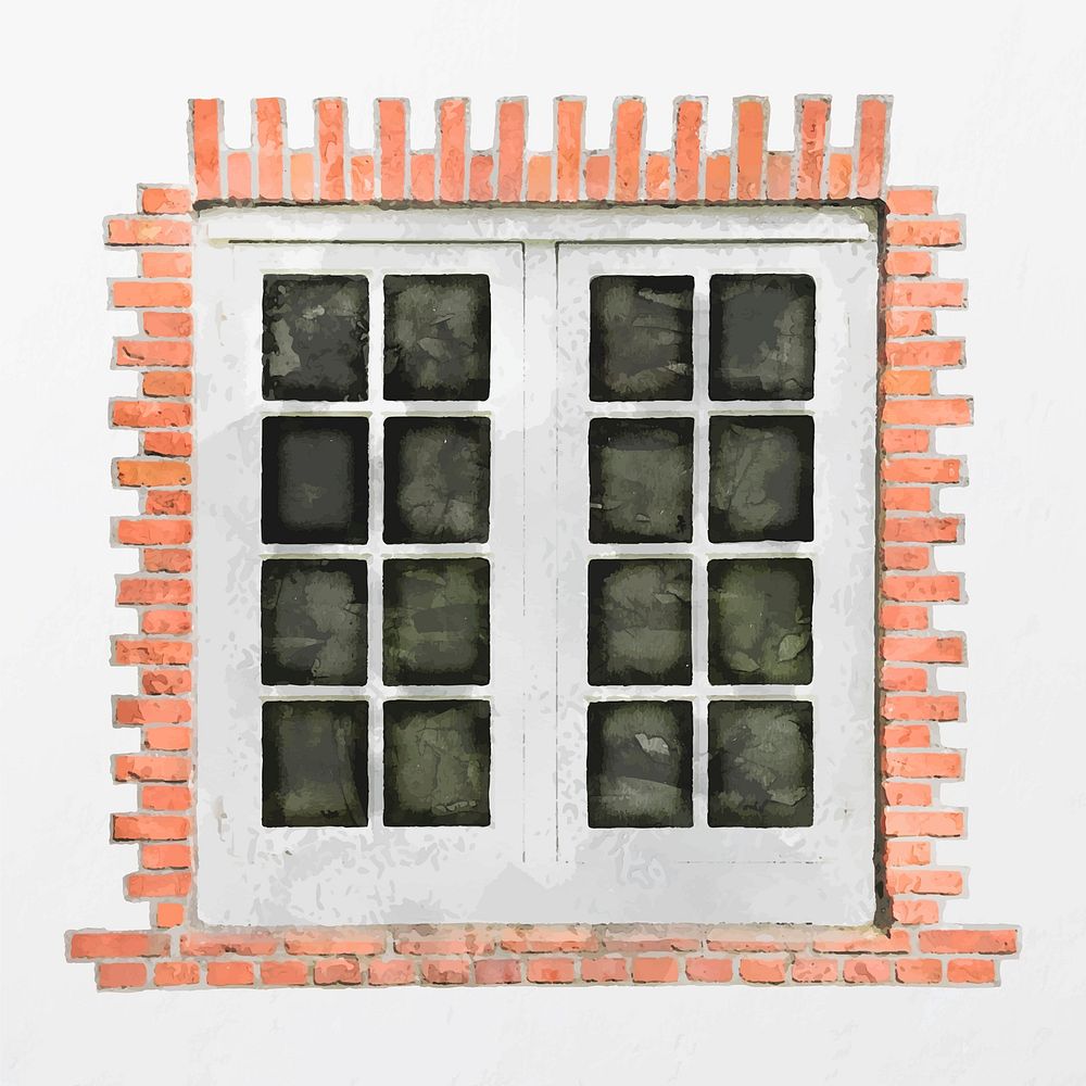 Watercolor casement window clipart, home exterior illustration vector