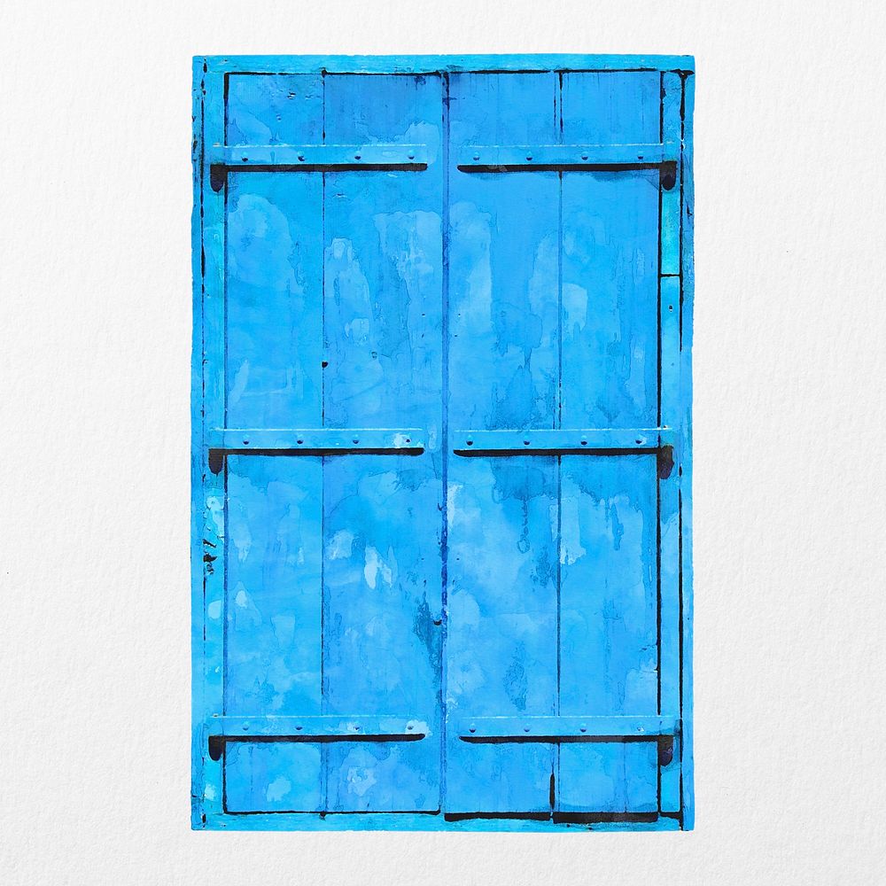 Blue watercolor window clipart, vintage architecture illustration