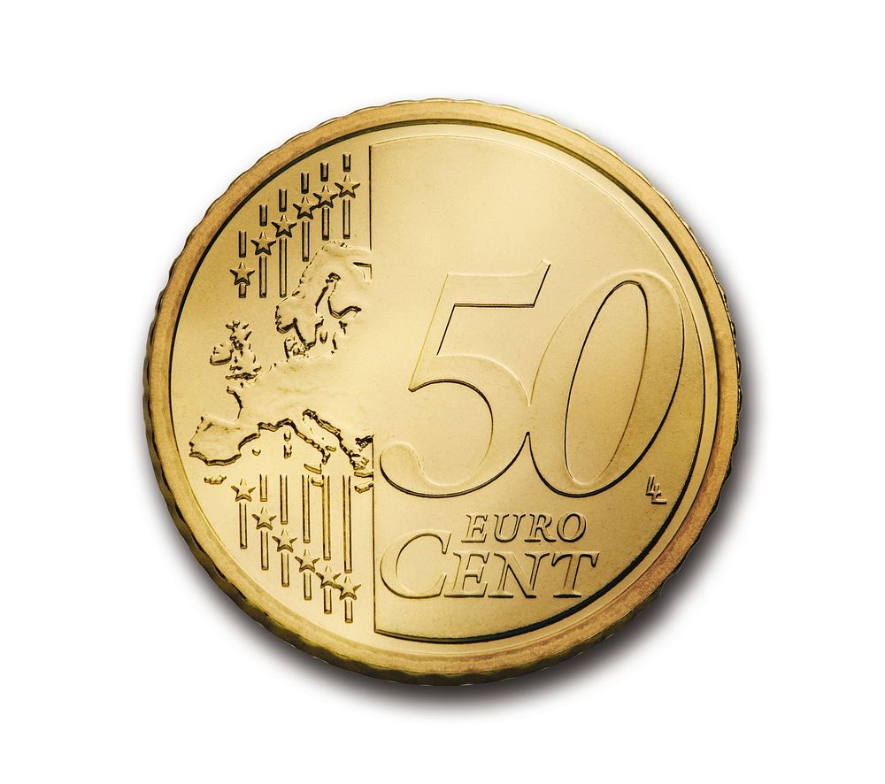 50 Euro cent coin isolated on white background. Free public domain CC0 image.