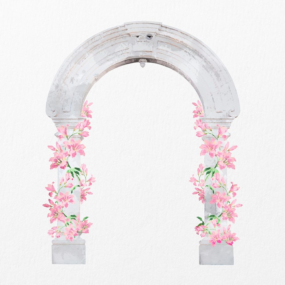 Wedding arch pillar clipart, watercolor architecture illustration psd