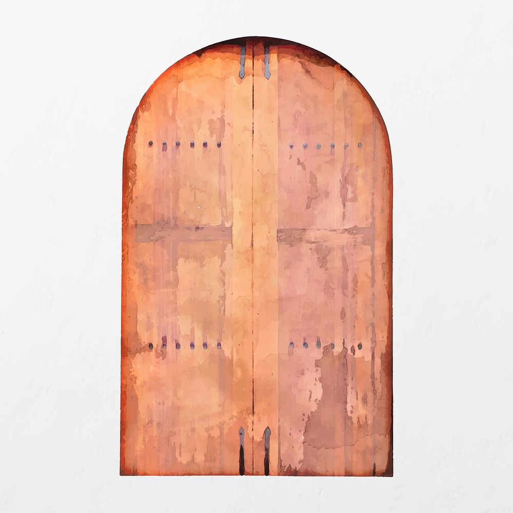 Brown watercolor door clipart, church entrance illustration vector