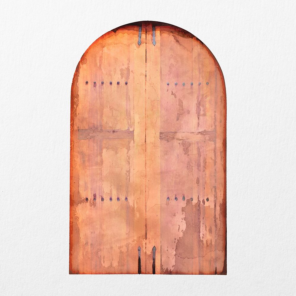 Brown watercolor door clipart, church entrance illustration psd
