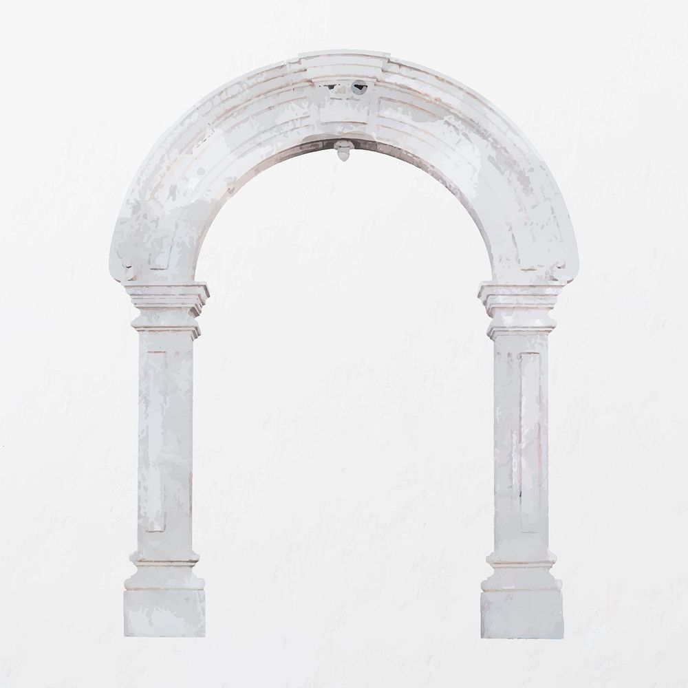 Watercolor arch pillar clipart, Roman exterior illustration vector