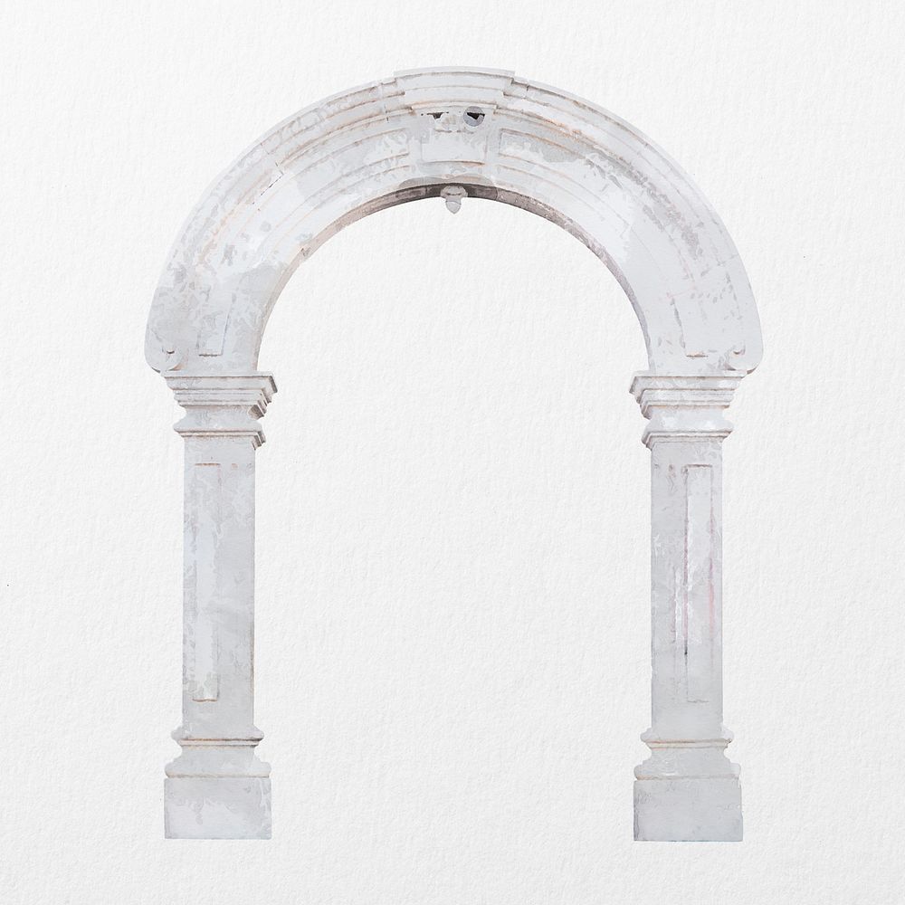 Watercolor arch pillar clipart, Roman exterior illustration psd