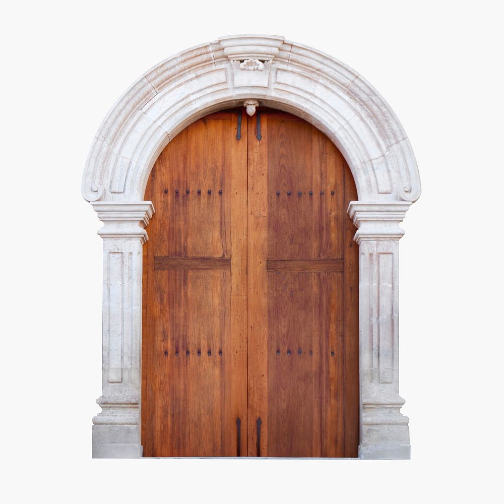 Wooden church door clipart, doric capital architecture psd