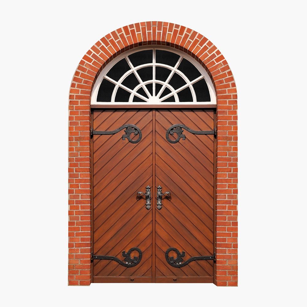 Vintage arched door clipart, church entrance with window psd