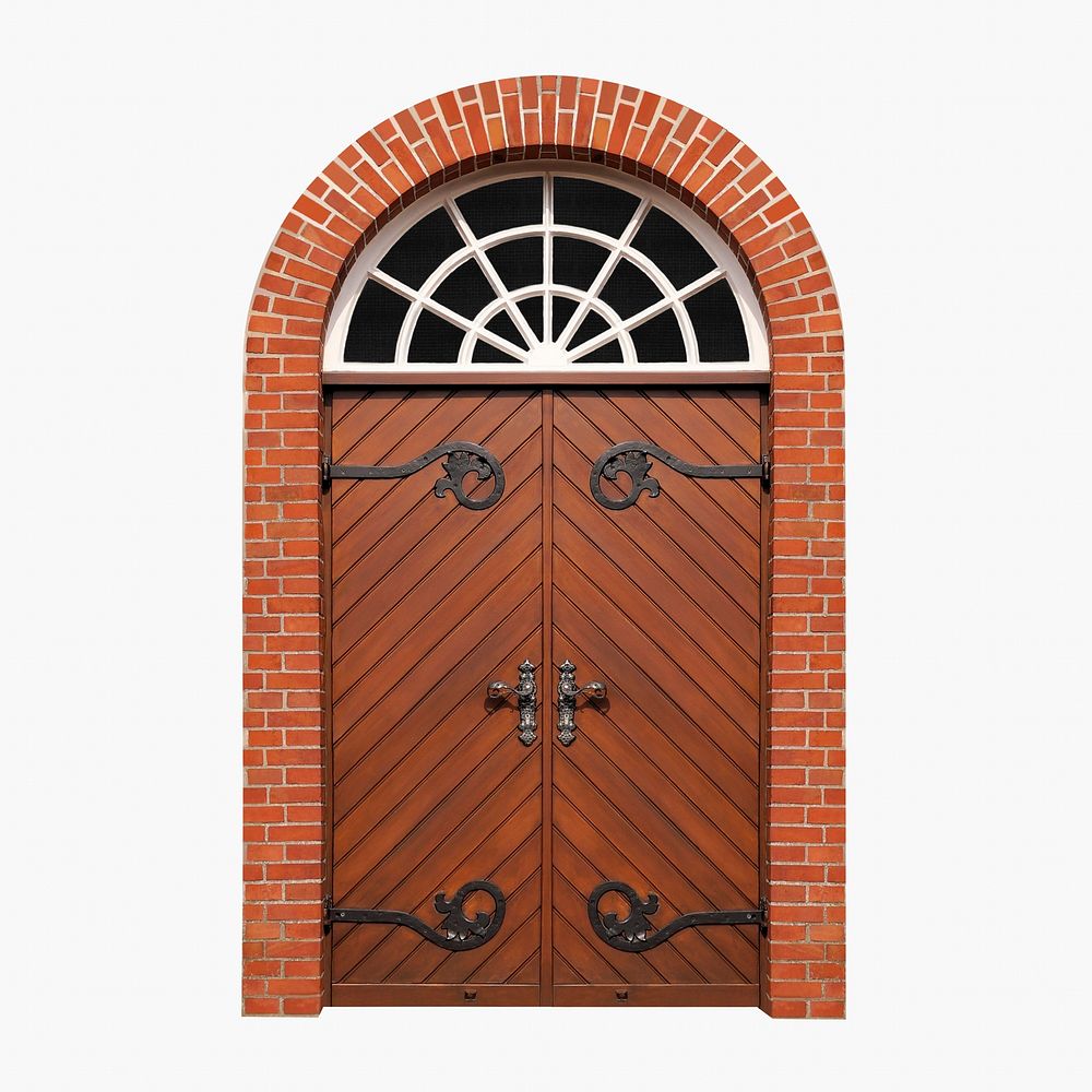 Vintage arched door clipart, church entrance with window