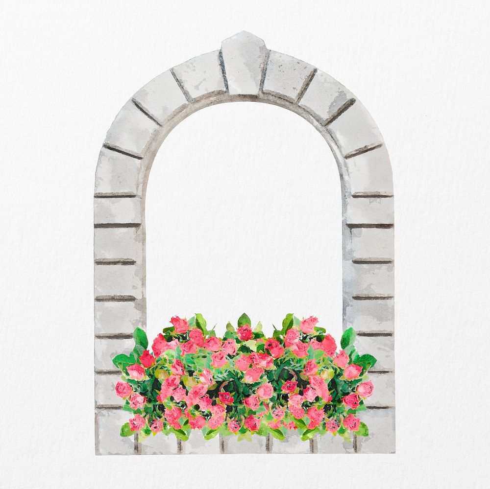 Floral window frame clipart, watercolor, aesthetic illustration