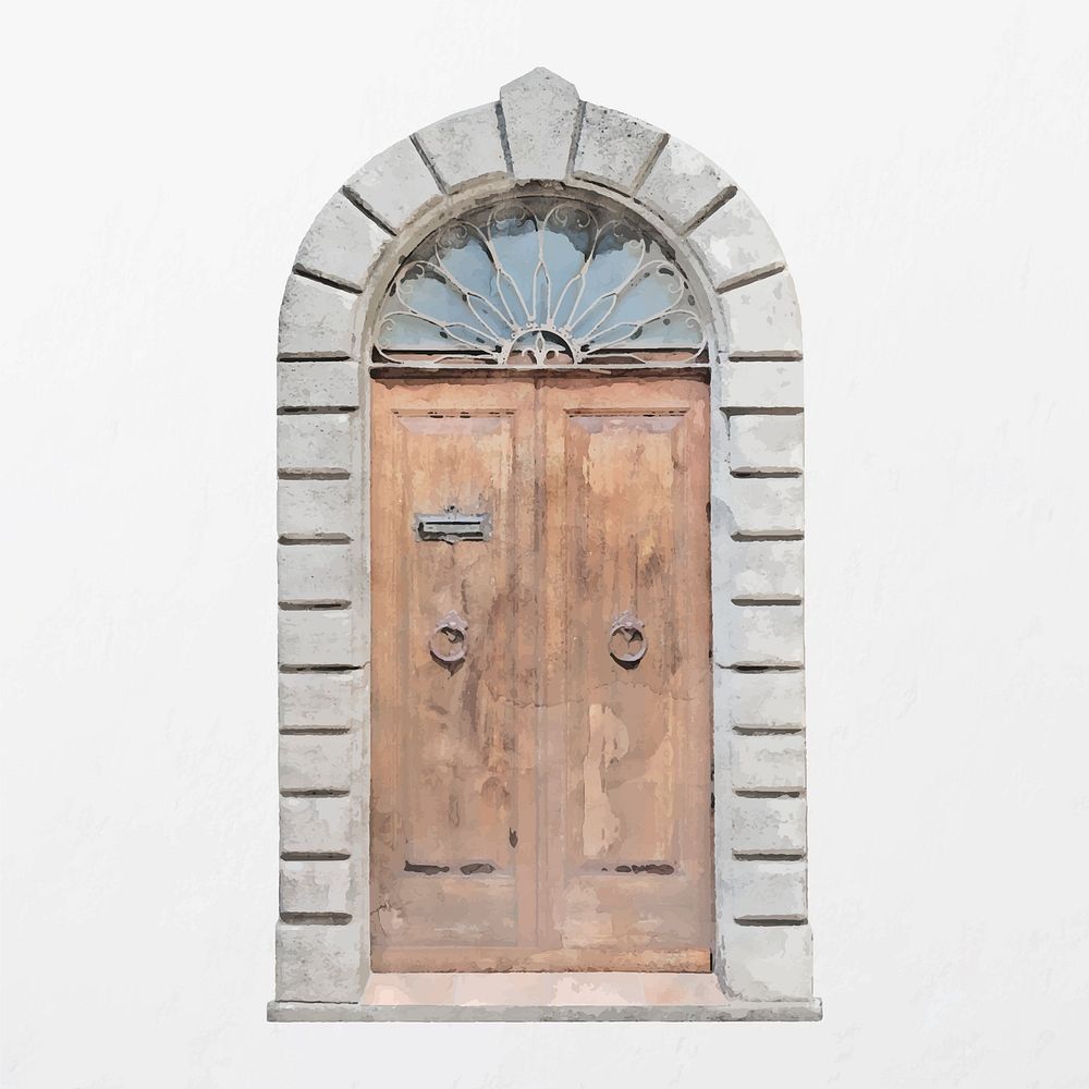 Watercolor church door clipart, barrel vault design vector