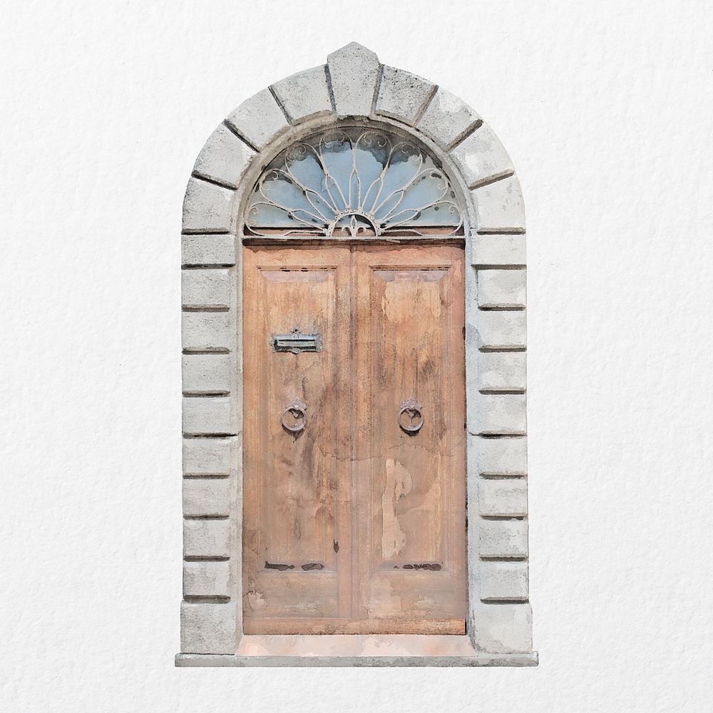 Watercolor church door clipart, barrel vault design