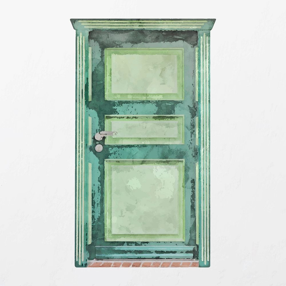 Watercolor door clipart, green house entrance illustration vector