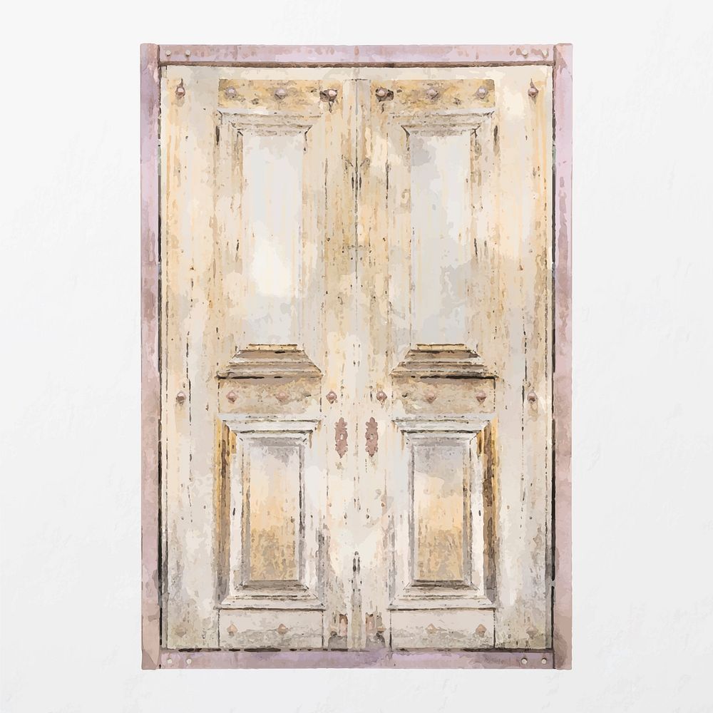 Rustic watercolor window clipart, wooden interior illustration vector