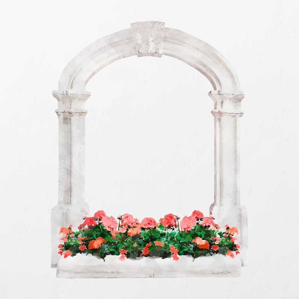 Spring window frame clipart, watercolor, aesthetic illustration vector