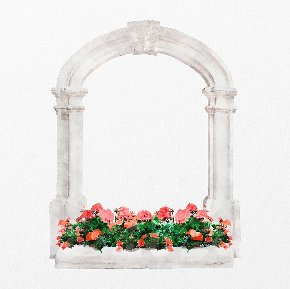 Spring window frame clipart, watercolor, aesthetic illustration psd