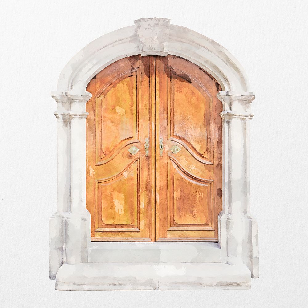 Panel window clipart, watercolor exterior illustration