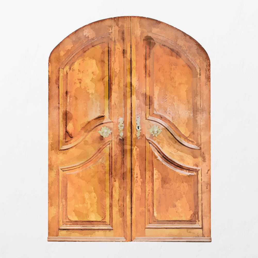 Vintage French door clipart, watercolor exterior illustration vector