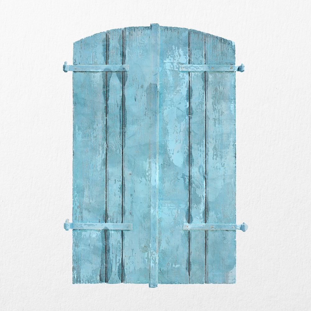 Rustic battened door clipart, watercolor architecture illustration