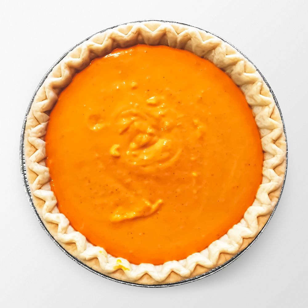 Pumpkin pie on white background, food photography