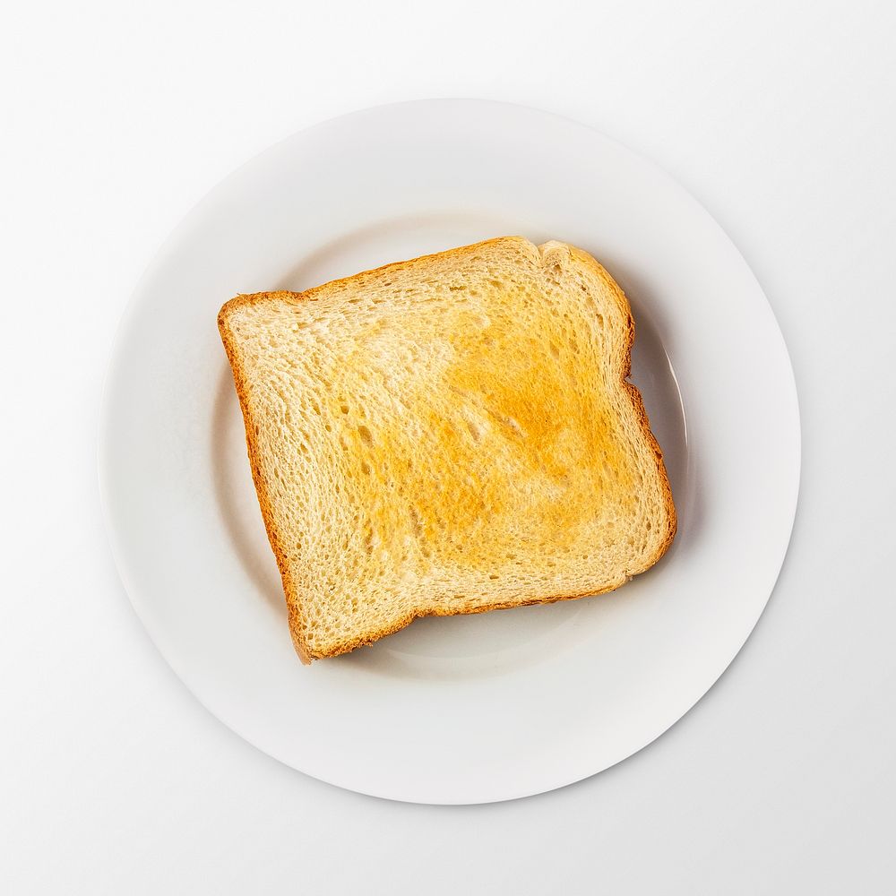 Toasted bread on a plate, food photography, flat lay style