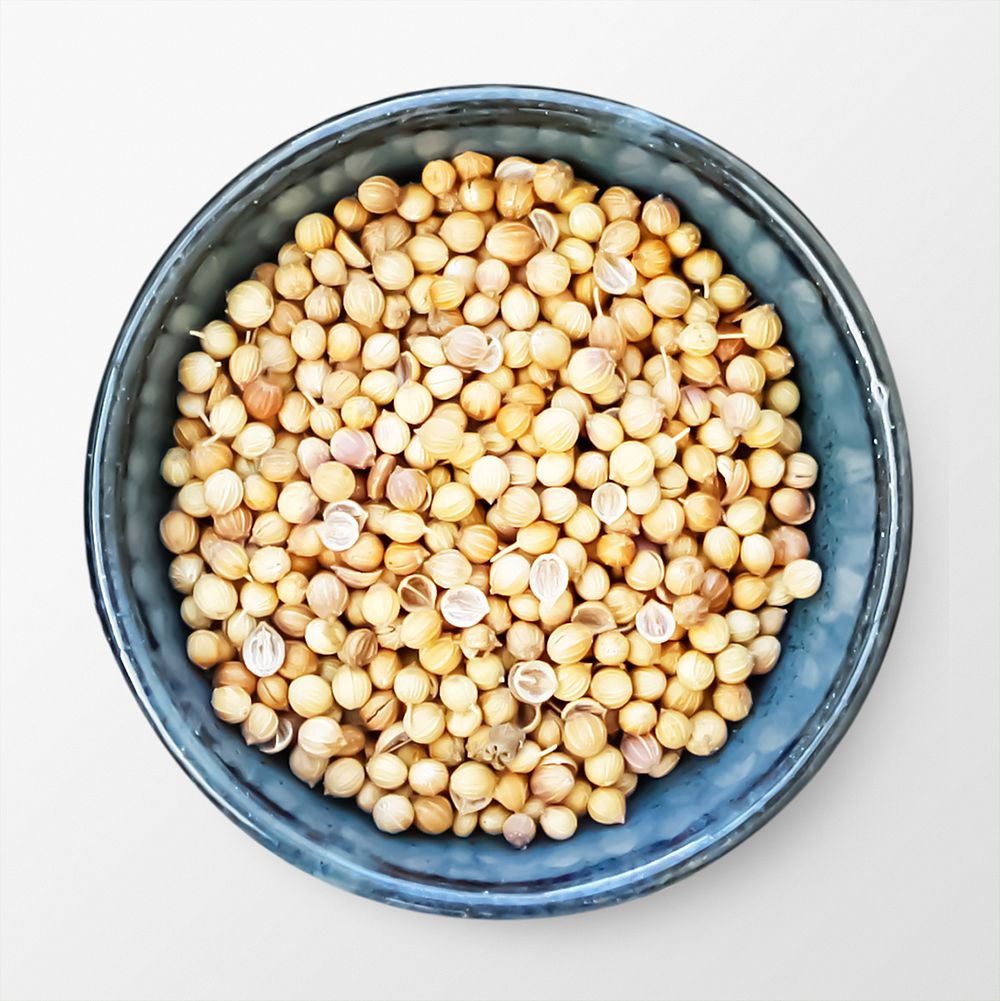 Coriander seeds in a bowl, food photography psd