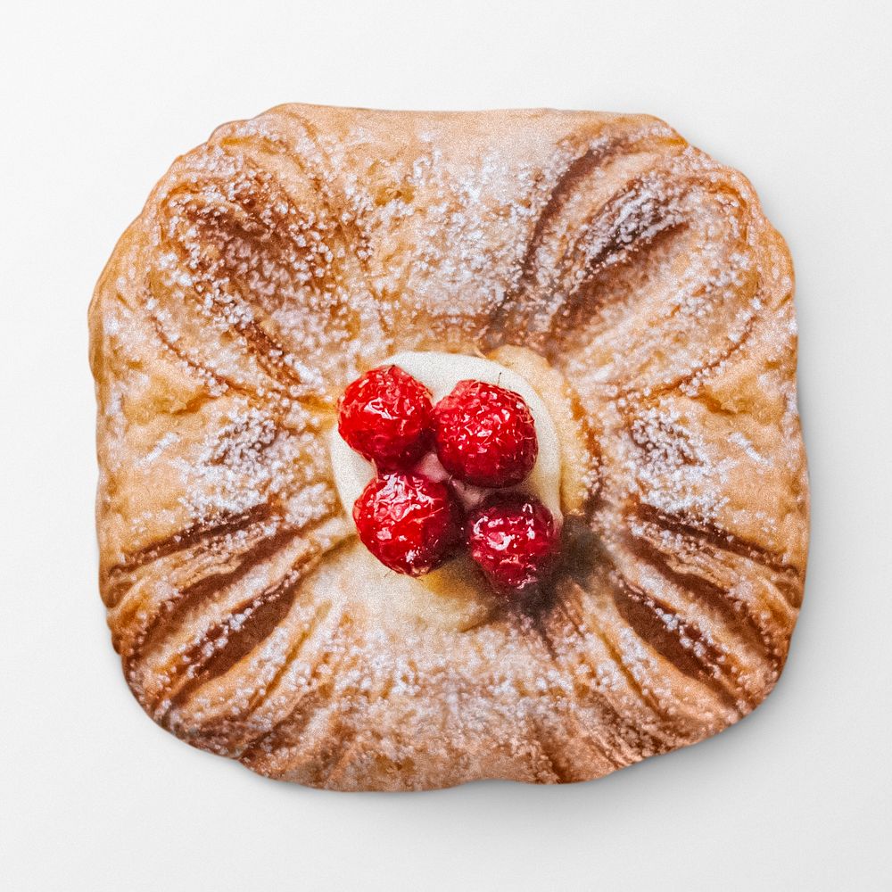 Danish pastry bread on white background, food photography