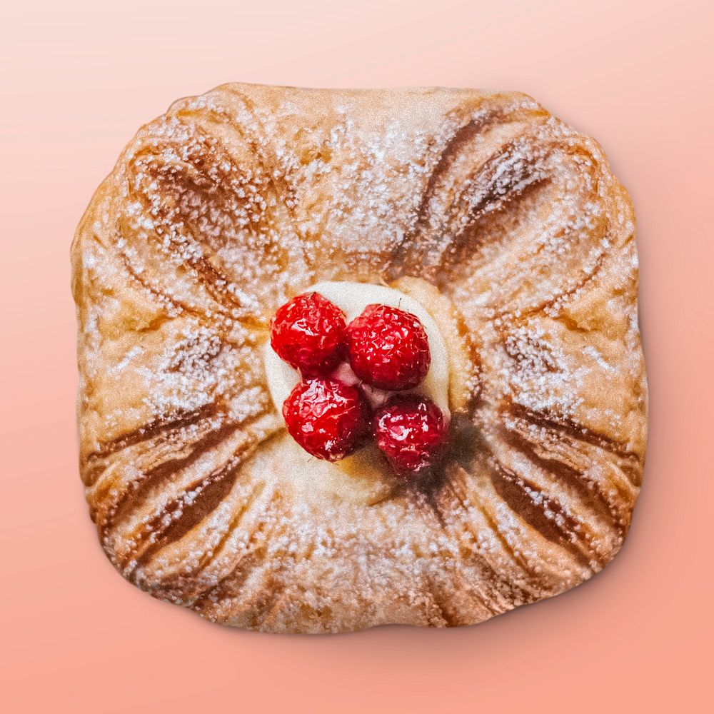 Danish pastry bread on pink background, food photography