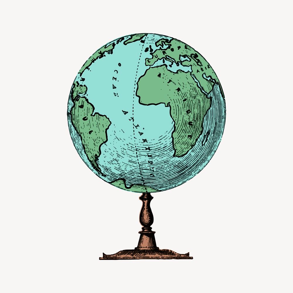 Globe clipart, vintage geography illustration psd