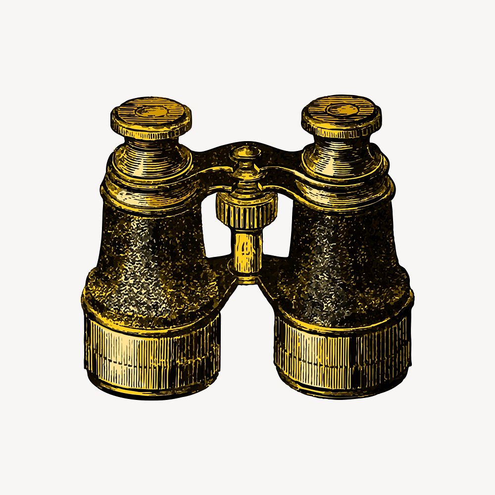 Golden binoculars collage element, vintage travel object illustration vector
