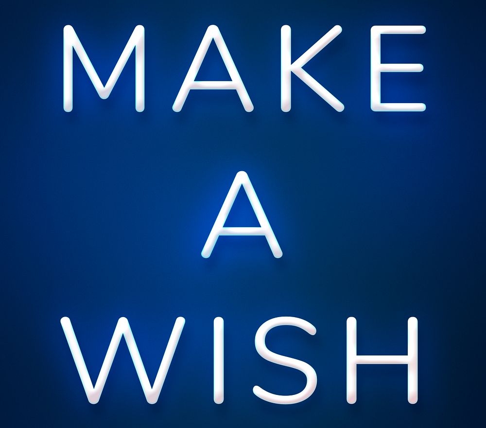Make a wish neon blue text on indigo blue background