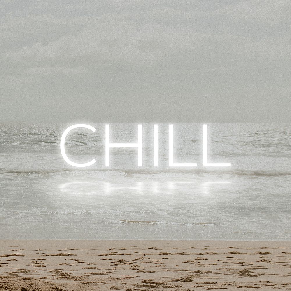 Chill psd neon word font on beach background