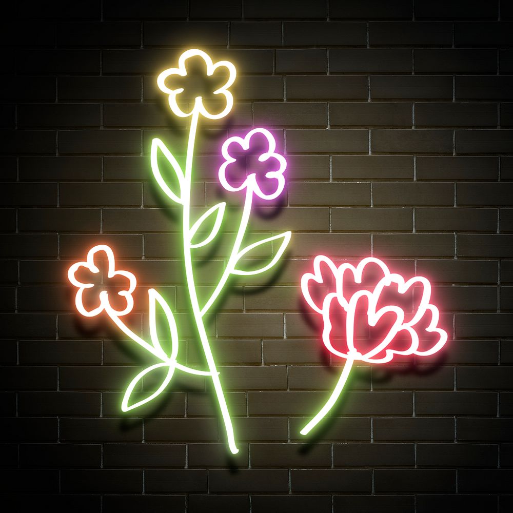 Neon flower psd glowing sign