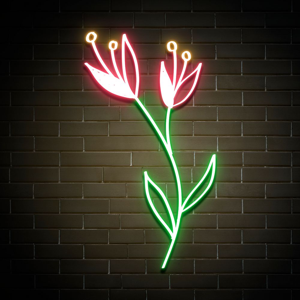 Neon tulip flower sign psd