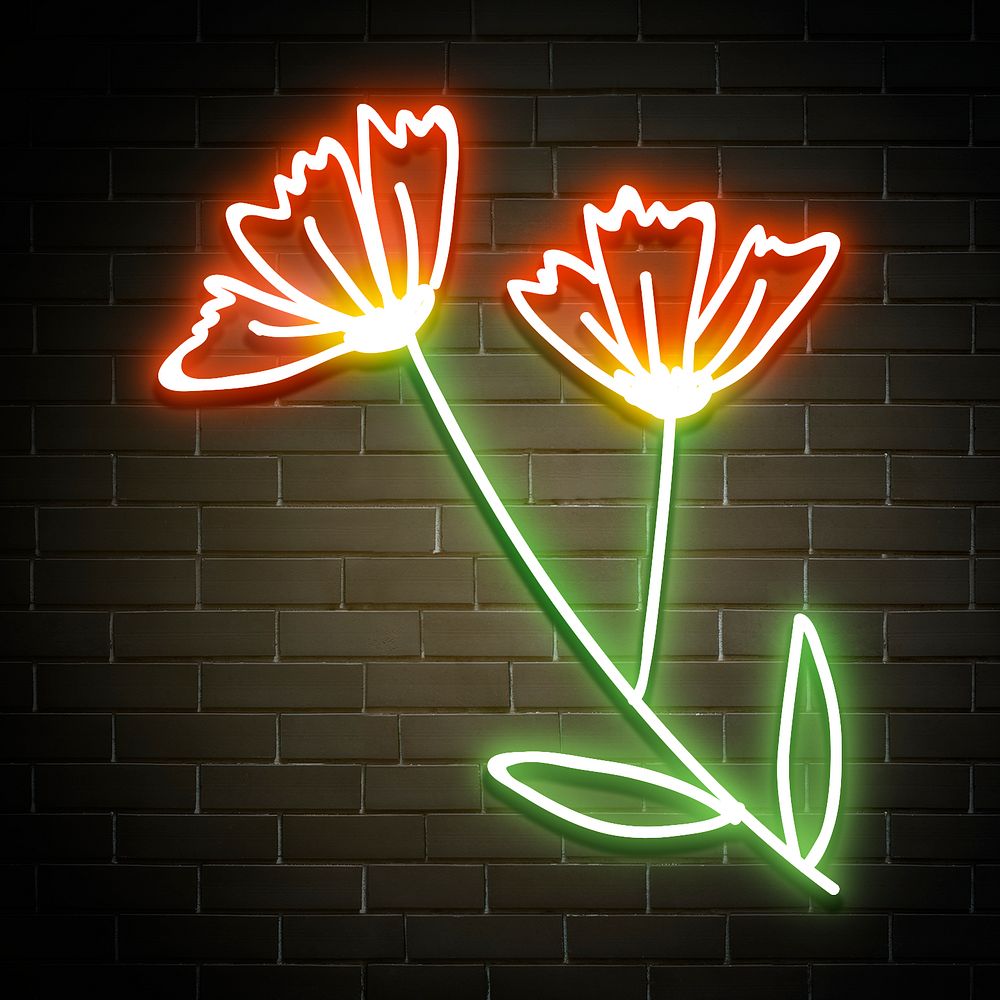 Neon poppy flower psd glowing sign