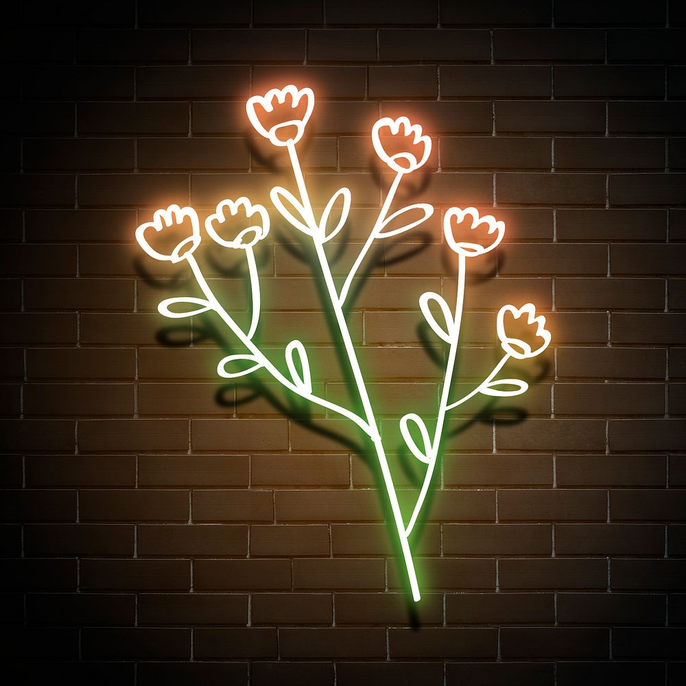 Glowing neon flower sign psd