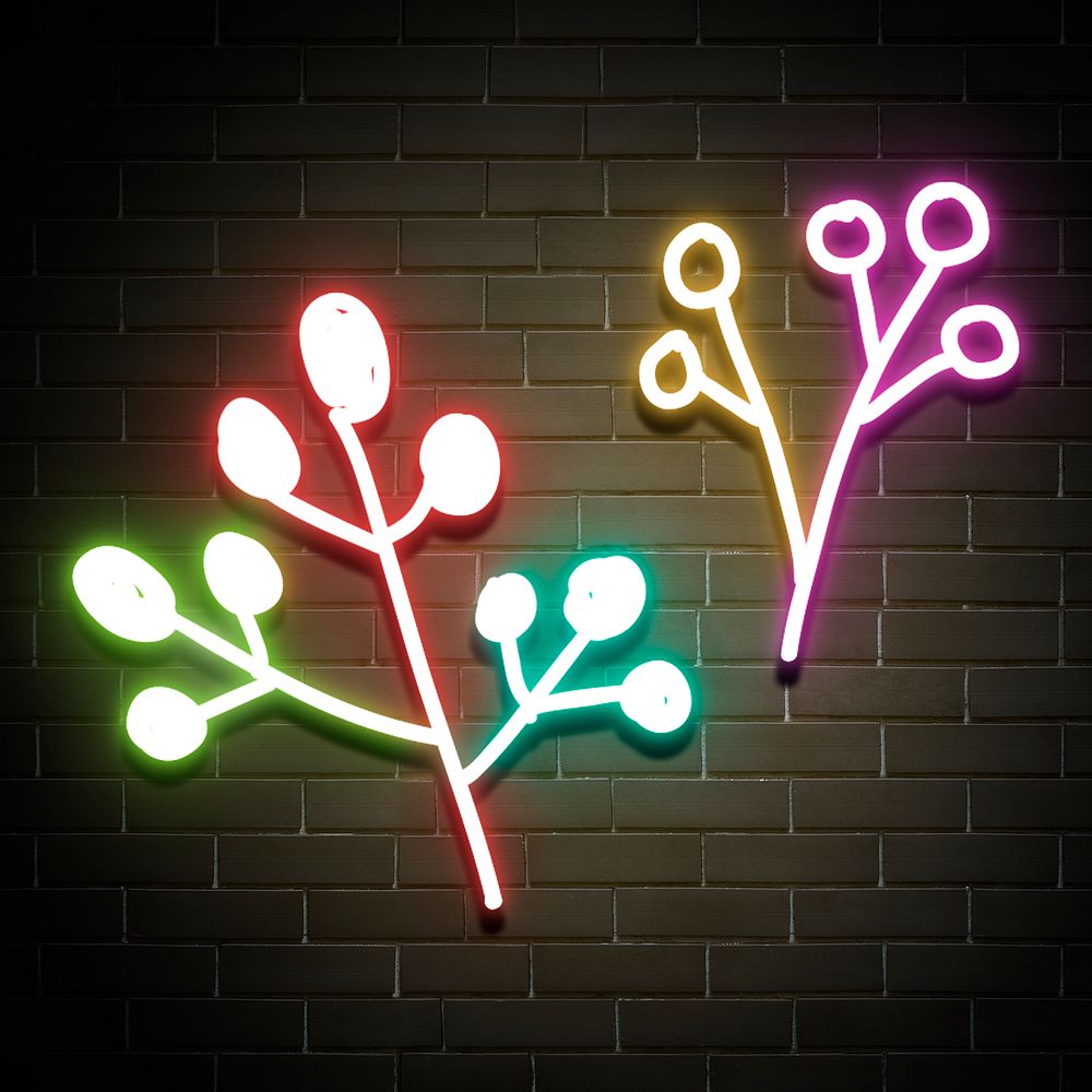 Neon botanical leaf glowing sign psd