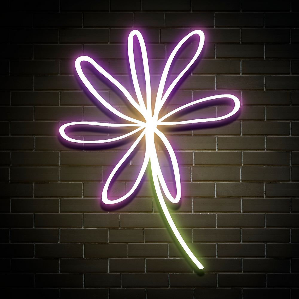Neon purple daisy flower glowing sign