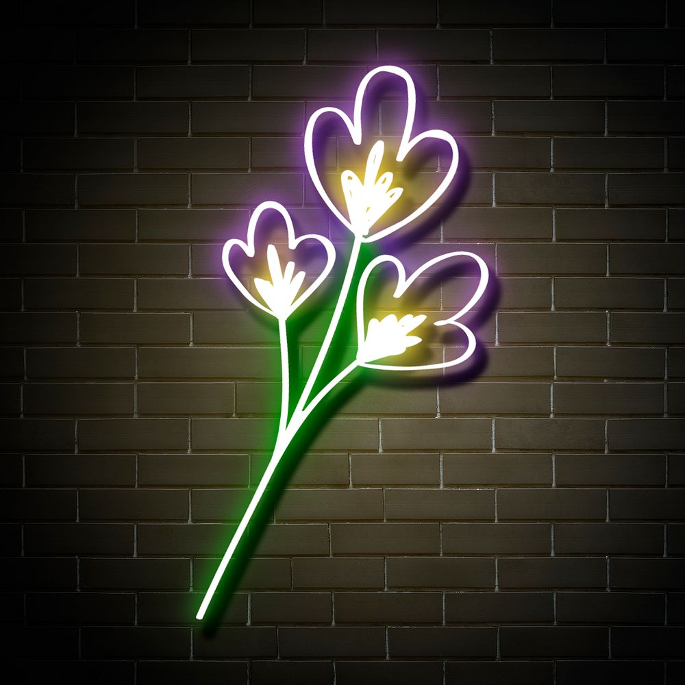 Neon summer flower glowing botanical doodle